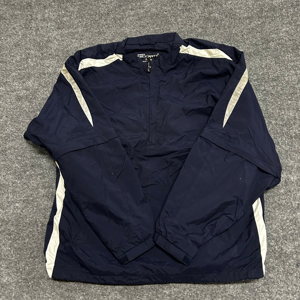 Pro Celebrity Jacket Mens Size M Navy Blue Windbreaker Quarter Zip Color Block